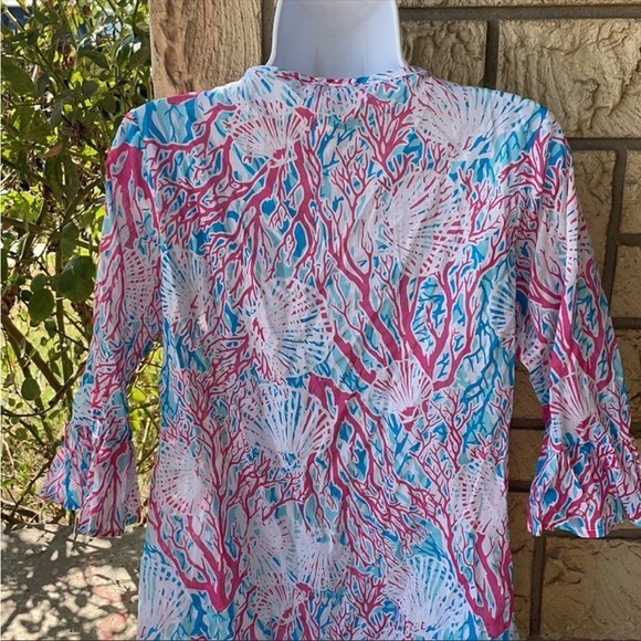 Coral Shells Tunic Beach Vacation Blouse comfy Size Med - Picture 6 of 8
